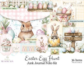 Easter Journal Folio Kit | Junk Journal Easter Bunny Ephemera | Pastel Easter Egg Ephemera | Scrapbook Supplies | Digital Download