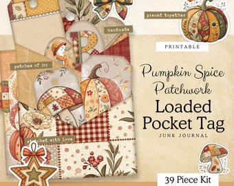 Patchwork Loaded Tag Pocket | Printable Junk Journal Folio | Fall Patchwork Loaded Envelope | Junk Journal  Ephemera