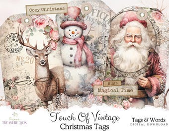 Printable Vintage Christmas Gift Tags | Shabby Chic Ephemera for Junk Journals & Scrapbooking | Holiday Gift Tags