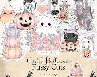 Pastel Halloween Fussy Cuts | Junk Journal Ephemera | Printable Stickers for Journals and Scrapbooks | Digital Download