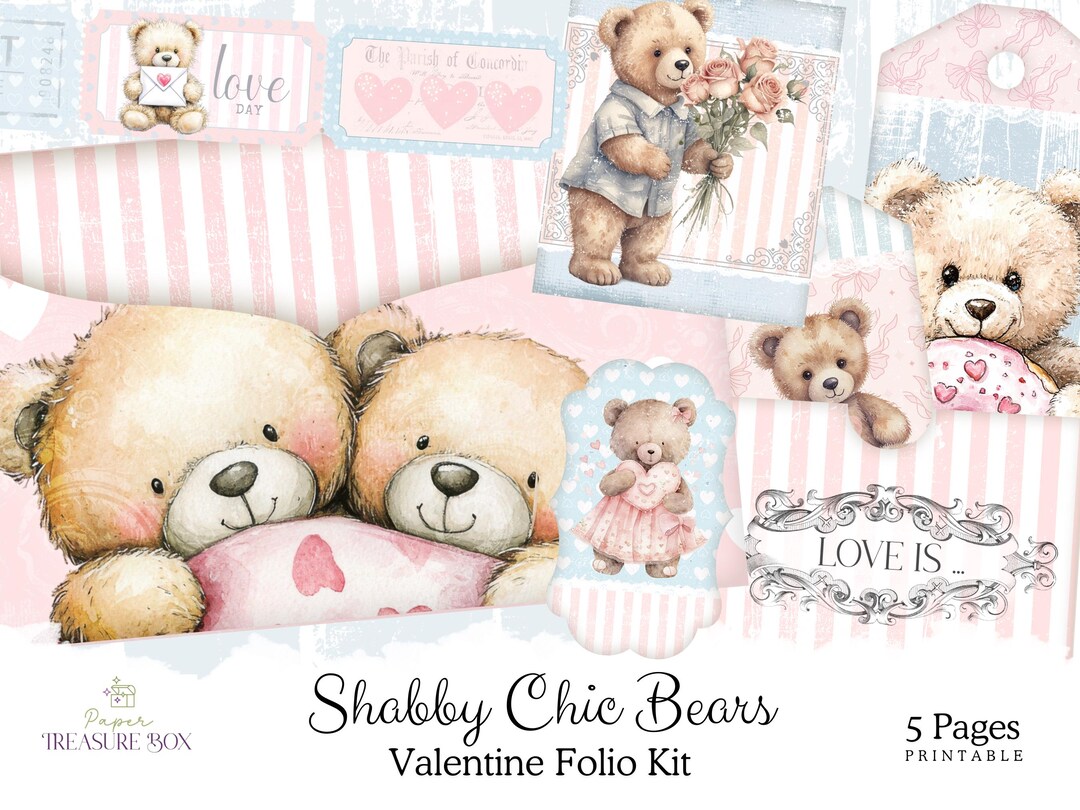 Valentine's Day Folio Folder With Pockets | Teddy Bears Junk Journal ...