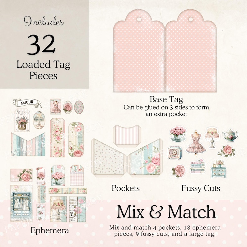 Shabby Chic Loaded Pocket Tag | Vintage Rose Loaded Tag Kit | Vintage ...