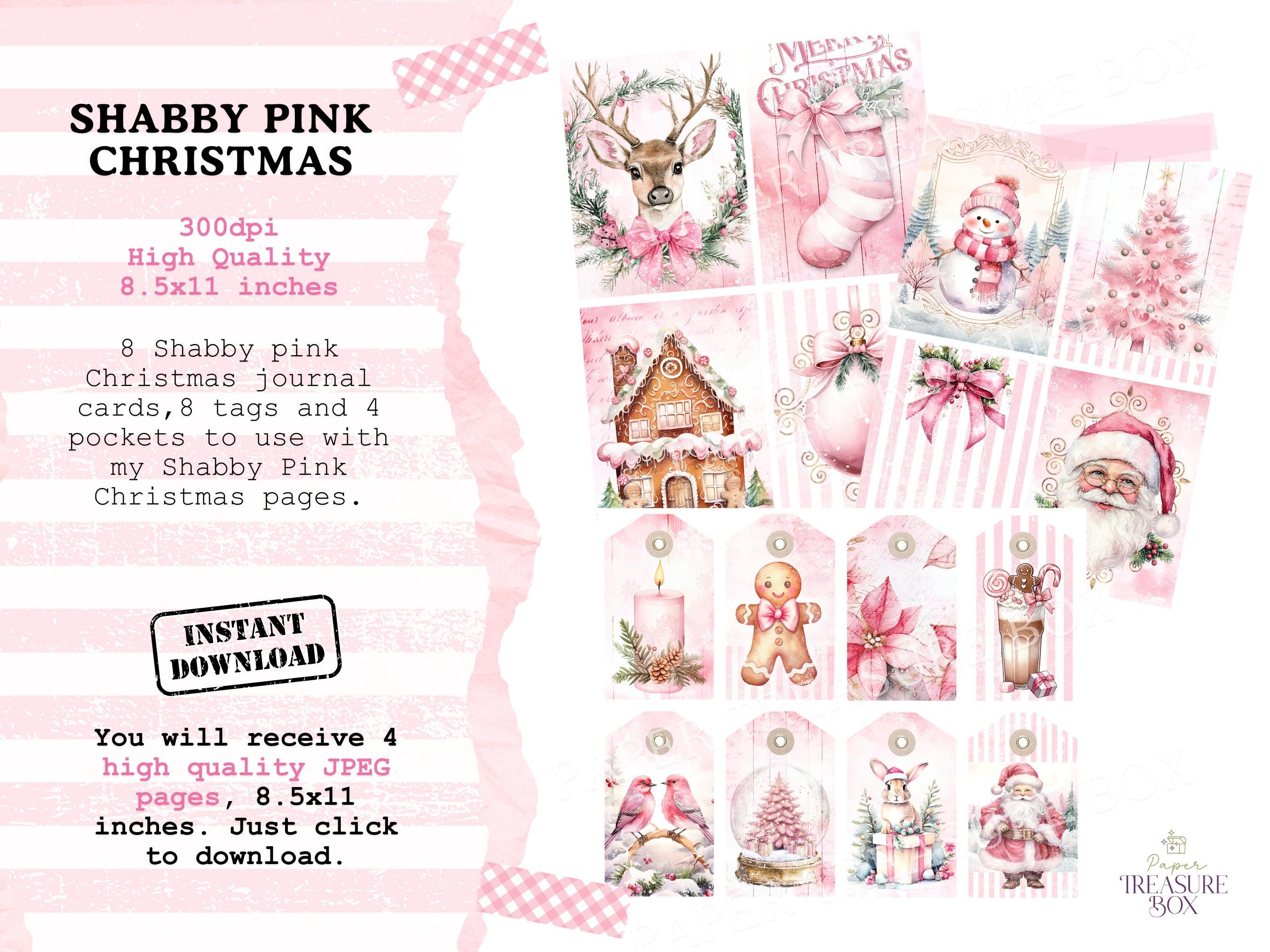 Shabby Chic Pink Christmas Ephemera Kit, Printable for Junk Journaling ...