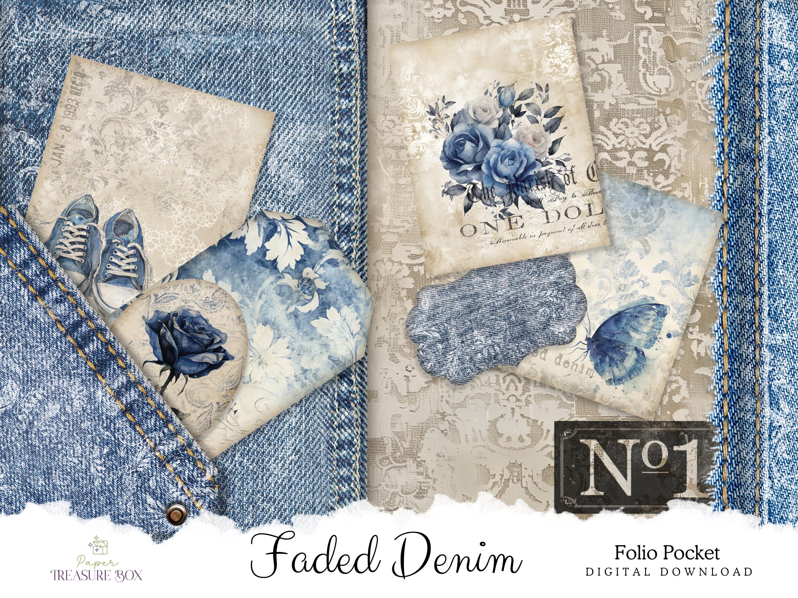 Vintage Denim Junk Journal Kit With 16 Unique Ephemera Pieces, Great ...