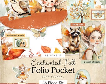 Enchanted Fall Junk Journal Folio Kit | Printable Autumn Pocket Folder | Whimsical Ephemera for Junk Journaling and Scrapbooking