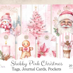 Kit éphémère rose shabby chic de Noël, imprimable pour le scrapbooking et le journal indésirable