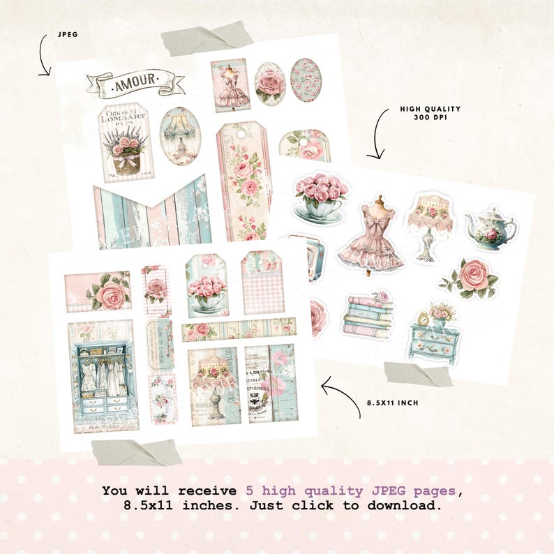 Shabby Chic Loaded Pocket Tag | Vintage Rose Loaded Tag Kit | Vintage ...