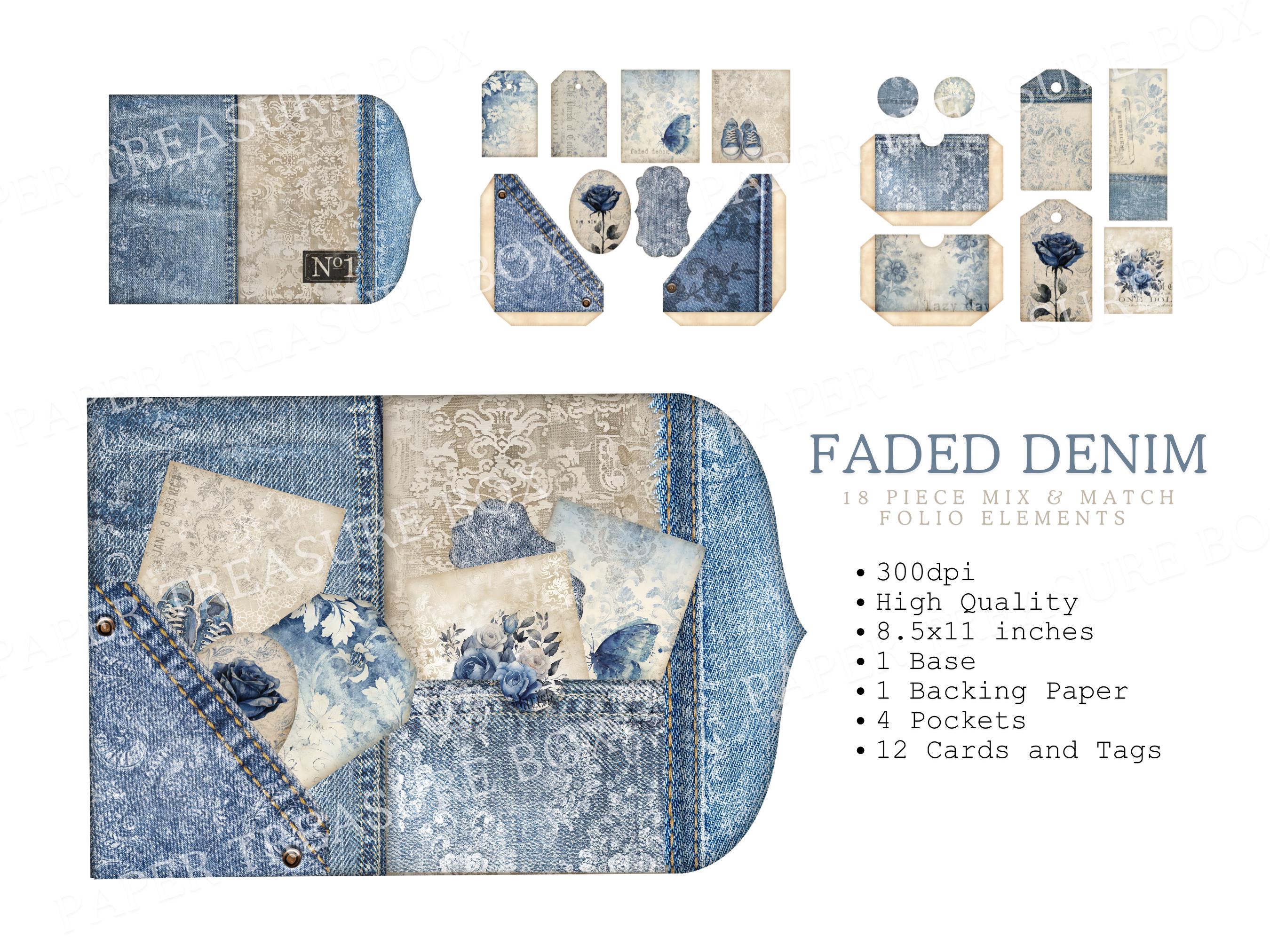 Vintage Denim Junk Journal Kit With 16 Unique Ephemera Pieces, Great ...