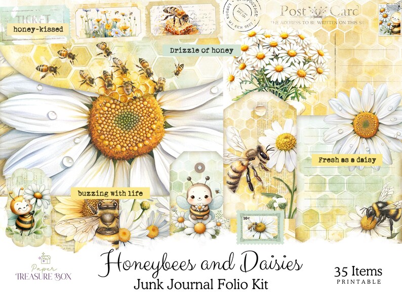 Honey Bee Folio Kit | Bees & Daisies Junk Journal | Printable Folio ...