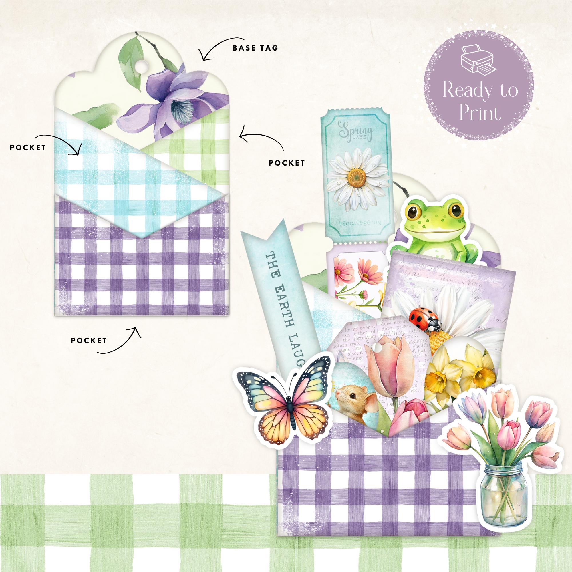 Spring Into Clean Tags Spring Loaded Tag | Printable Loaded Pocket Tag | Junk Journal Ephemera ...