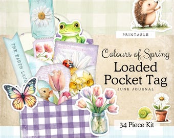 Spring Loaded Tag | Printable Loaded Pocket Tag | Junk Journal Ephemera | Colors of Spring Folio Kit