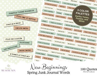Spring Junk Journal Words | Junk Journal Ephemera | Printable Word Strips | Word Labels | Spring Quotes | Digital Download