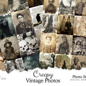 Creepy Vintage Photos | Halloween Ephemera | Grungy Photo Strips | Junk Journal Printables | Spooky Scrapbook | Old Halloween Photos