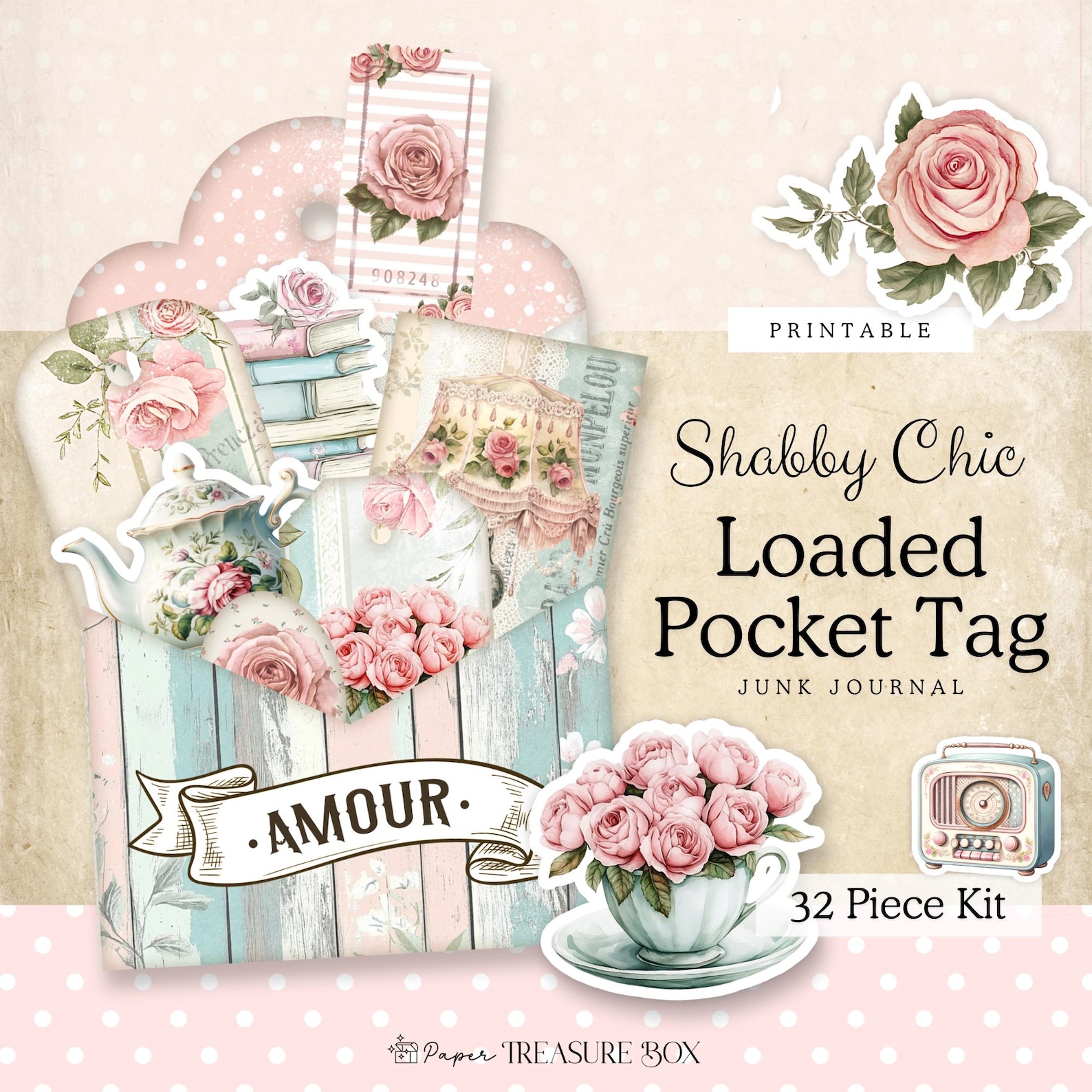 Shabby Chic Loaded Pocket Tag | Vintage Rose Loaded Tag Kit | Vintage ...