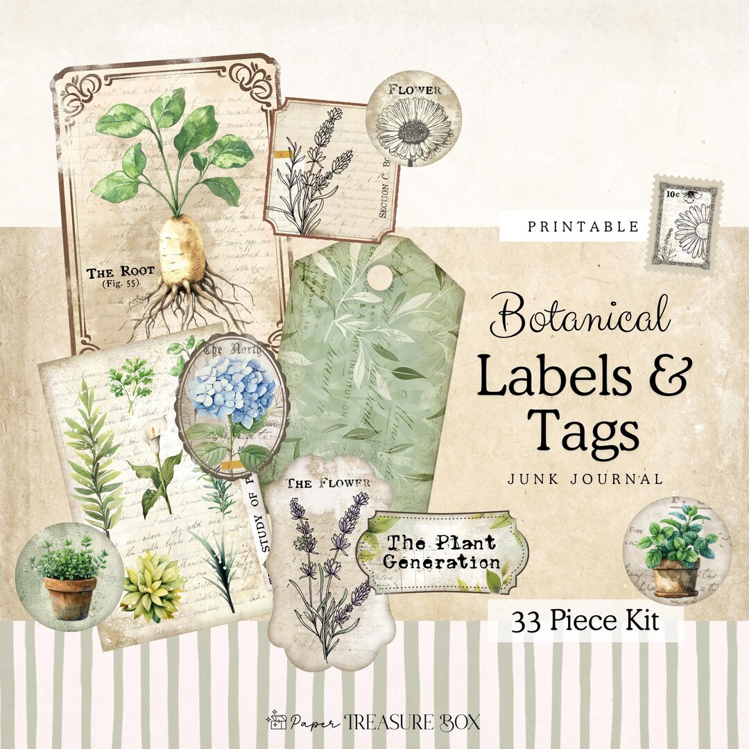 Botanical Junk Journal Kit | Printable Plant Ephemera | Nature-inspired ...
