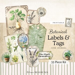 Botanical Junk Journal Kit | Printable Plant Ephemera | Nature-Inspired Labels, Tags & Envelopes | Digital Download | Scrapbooking