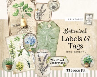 Botanical Junk Journal Kit | Printable Plant Ephemera | Nature-Inspired Labels, Tags & Envelopes | Digital Download | Scrapbooking