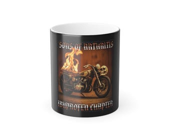 Custom Color Morphing Mug, Perfect for Bikers, Unique Gift for Motocycle Lovers, Skull & Flames Design, Ideal for Birthdays, Fathers Day