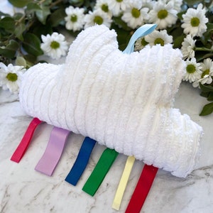 Handmade Cloud Mobile - Soft White Cloud With Rainbow Ribbon Mobile, Nursery Decor, Baby Mobile, Baby Wall Hanging, Baby Shower Gifts