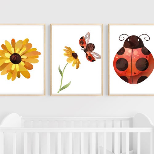 Ladybug Art Printables Girls Nursery Art Set of 3 Girls Etsy