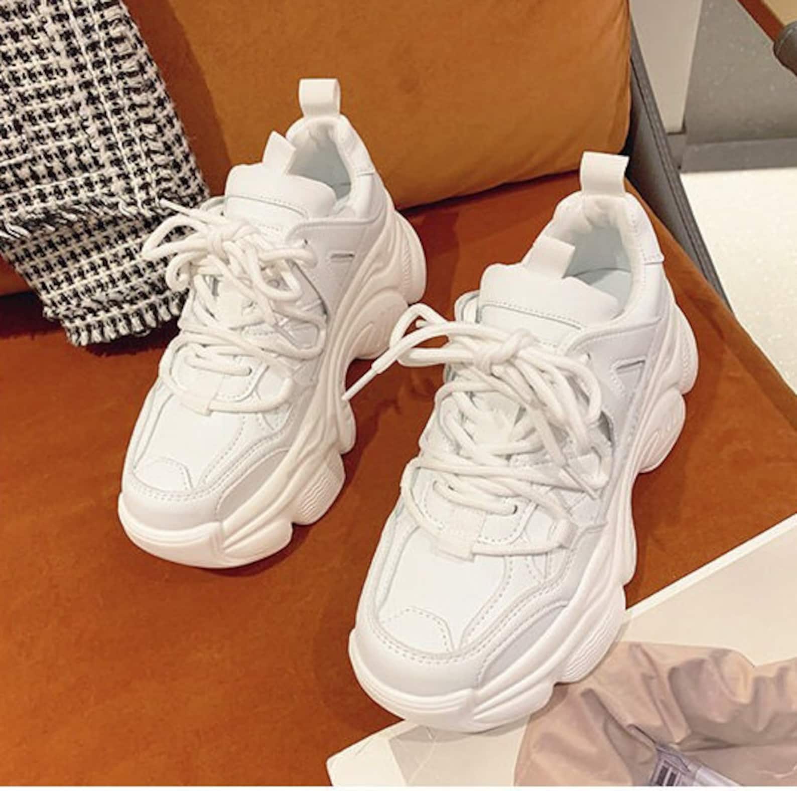 Women's Chunky Platform Sneakers in White Grunge Y2K Etsy