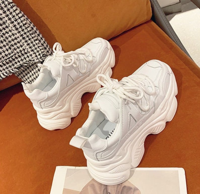 Women's Chunky Platform Sneakers in White Grunge Y2K Etsy