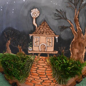 Baba Yaga wood piece, Baba Yaga inspired, wall decor, wall hanging, Baba Yaga, Wood burning, Mixed media wall decor, witchcraft, home decor