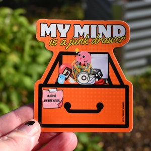My Mind è un adesivo Junk Drawer, adesivo ADHD, consapevolezza ADHD, umorismo ADHD, adesivo divertente, salute mentale, adesivi