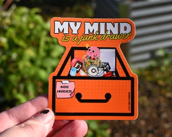 My Mind is a Junk Drawer Aufkleber, ADHD Aufkleber, ADHD Bewusstsein, ADHD Humor, lustiger Aufkleber, psychische Gesundheit, Aufkleber