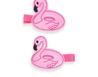 Flamingo Pool Floatie Hair Clip Set, Summer Hair Clips, Flamingo Hair Clips, Feltie Hair Clips, Pink Flamingo Feltie Clips