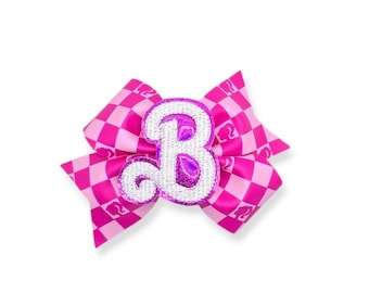Fashion Icon Doll Hair Bow, Pink Doll Hair Bow, Pink Checkerboard Hair Bow