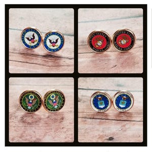Military Stud Earrings, Military Vegan Leather Stud Earrings, Military Earrings