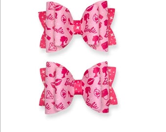 Fashion Icon Doll Pigtail Bows, Pink Doll Piggies, Pink Sparkle Hair Bow
