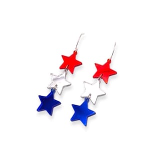 Red, White & Blue Stars Earrings, Red White and Blue Earrings, 4th of July Earrings, Patriotic Earrings, Memorial Day Earrings