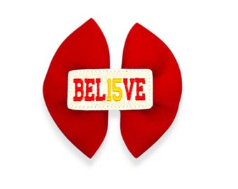 Red Kansas City Football Hair Bow, Chiefs Hair Bow, #15 Hair Bow, Red Puff Hair Bow, Bel15ve Hair Bow