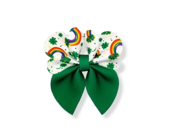 St. Patrick's Day Hair Bow, Shamrocks & Rainbows Hair Bow, Irish Hair Bow, St. Patty's Day Hair Bow, Clovers Hair Bow