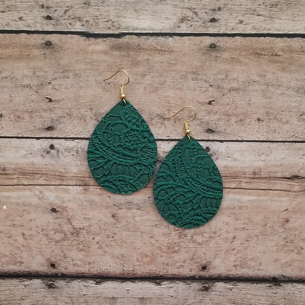 Hunter Green Lace Earrings, Floral Lace Earrings, Green Earrings, Dark Green Earrings, Butter Lace Earrings