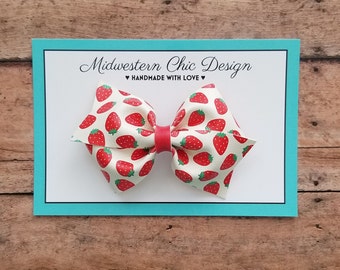 Strawberry Hair Bow, Summer Fruit Hair Bow, Strawberry Picking Hair Bow