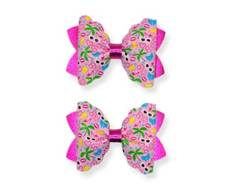 Fashion Icon Doll Pigtail Hair Bows, Pink High Heel Pigtail Bows, Pink Summer Doll Piggies, Rollerblade Malibu Doll Pigtail Bows