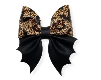 Bat Leopard Print Hair Bow, Bat Wings Hair Bow, Halloween Bat Hair Bow, Halloween Leopard Print Bow, Halloween Hair Bow