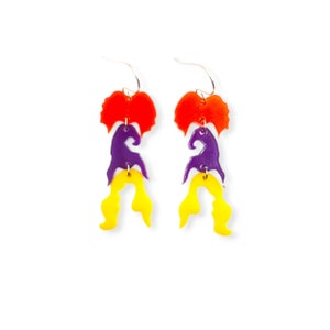 Halloween Witch Sisters Earrings, Halloween Earrings, Halloween Acrylic Earrings, Witch Sisters Hair Dangle Earrings