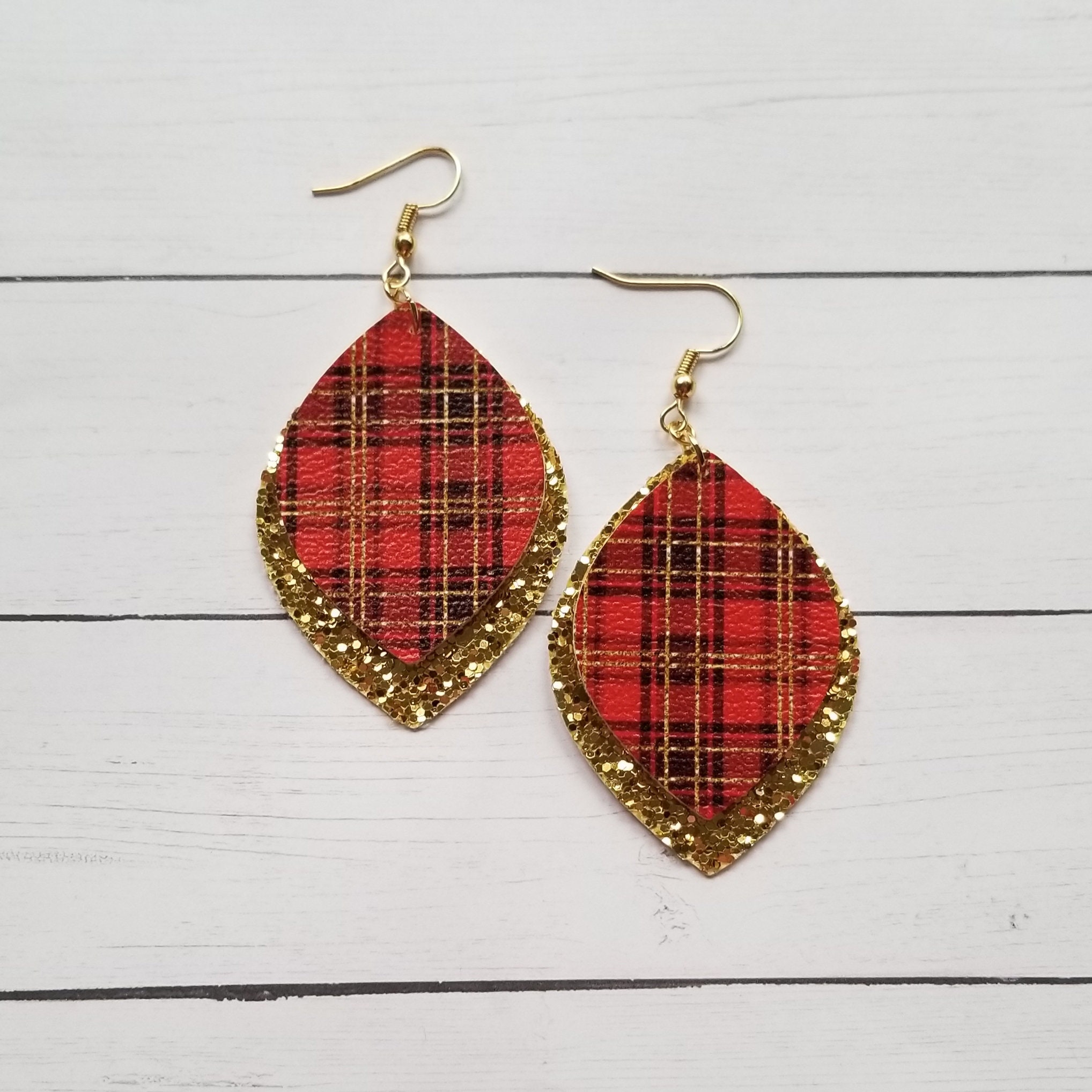 Tartan Plaid Earrings, Christmas Plaid Earrings, Red Tartan Plaid