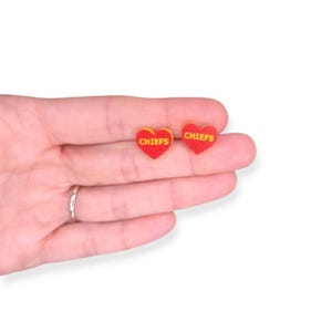 Chiefs Heart Stud Earrings, Red Heart Earrings, KC Football Stud Earrings