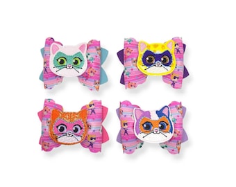 Kitties Hair Bow, Hero Kitties Hair Bow, Hair Bow with Feltie, Kitties Birthday Party, Super Hero Hair Bow