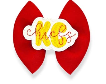 Red Kansas City Football Hair Bow, KC Chiefs Hair Bow, Red Puff Hair Bow, Red Neoprene Hair Bow, KC Hair Bow