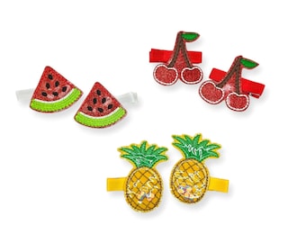 Fruit Feltie Hair Clip Set, Watermelon Hair Clips, Cherry Hair Clips, Pineapple Hair Clips, Feltie Hair Clips