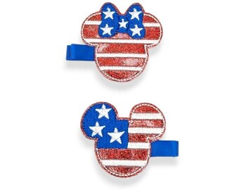 Patriotic Mouse Hair Clip Set, 4th of July Hair Clips, Patriotic Hair Clips, Feltie Hair Clips, Mouse Head Hair Clips