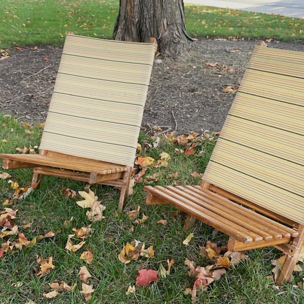 Premium Teak Beach Chairs (Pair) - Indoor/Outdoor Elegance with Foldable Convenience