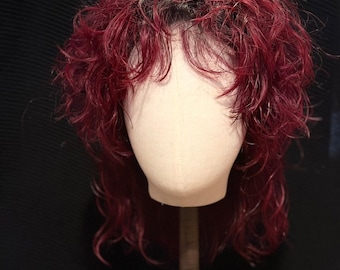 Red Rooted Wavy Human Hair Mullet 80s Punk Rock Style in Lace Front