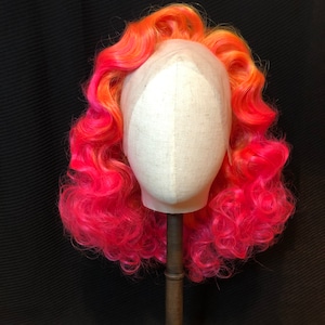 Orange Pink Finger Waves Lace Front Wig Glamorous Style Drag Queen Cosplay